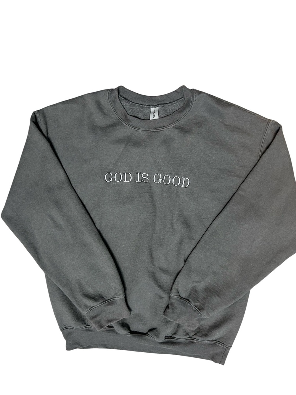 Gildan Charcoal 'God Is Good' Crewneck Sweatshirt Sz M